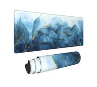 Grand tapis de souris allongé en marbre aquarelle bleu doré, tapis de bureau de jeu, 80 x 30 cm de long, tapis de souris avec base antidérapante de 3 mm et bords cousus pour la maison et le bureau