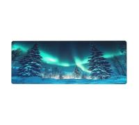 Grand tapis de souris Aurora Snow Forest avec base en caoutchouc antidérapant étendue avec bords cousus, pour jeux vidéo, ordinateur de bureau, grand tapis de souris 30 x 80 cm