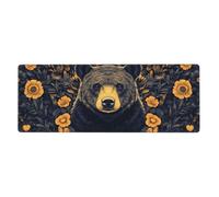 Grand tapis de souris avec base en caoutchouc antidérapant et bords cousus, motif « A Black Bear Is Among The Flowers », grand tapis de souris de 30 x 80 cm