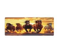 Grand tapis de souris avec base en caoutchouc antidérapant et bords cousus, motif cheval au galop - Grand tapis de souris de bureau - 30 x 80 cm
