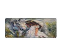 Grand tapis de souris avec base en caoutchouc antidérapant et bords cousus, motif cheval blanc pour une fille en robe blanche, grand tapis de souris 30 x 80 cm