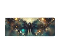 Grand tapis de souris avec base en caoutchouc antidérapant et bords cousus, motif fragments de verre, papillons, 30 x 80 cm