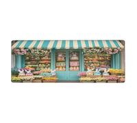 Grand tapis de souris avec base en caoutchouc antidérapant et bords cousus, motif lapin, tulipe, rose blanche, 30 x 80 cm