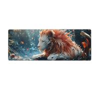 Grand tapis de souris avec base en caoutchouc antidérapant et bords cousus, motif lion qui perd sa peau, 30 x 80 cm