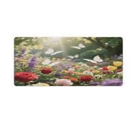 Grand tapis de souris avec fleurs et papillons - Sous-main de bureau étanche pour ordinateur portable - Pour l'école, le bureau, la maison - 40,6 x 91,4 cm