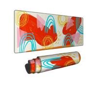 Grand tapis de souris avec formes abstraites, moderne, contemporain, tourbillons d'arches sans caoutchouc rouge, esthétique, long tapis de clavier idéal pour la maison, le bureau, l'ordinateur