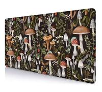 Grand tapis de souris champignons, baies et insectes, tapis de souris d'ordinateur mignon avec bords cousus pour clavier, accessoires de bureau pour femme, décoration de bureau, imprimé tendance