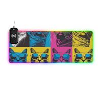 Grand tapis de souris coloré avec motif chats pop art avec chargement par fil pour bureau, travail pratique, 90 x 40 cm, grand tapis de souris de jeu