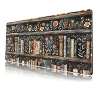Grand tapis de souris de bibliothèque Dark Academia - Motif livre de forêt, nature, floral - XL - Vintage - Esthétique - 80 x 30 cm - Accessoires de bureau