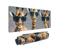 Grand tapis de souris de jeu 30,5 x 80 cm, XXL étendu avec bords cousus, antidérapant, long sous-main trois girafes portant des lunettes de soleil, tapis de bureau pour clavier, maison, bureau, jeu