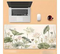 Grand Tapis de Souris de Jeu 600x400x3 mm Mouse Pad Gaming Fleurs Lotus Rose Pâle Tapis de Bureau Antidérapant avec Bords Cousus pour Bureau, Études, Gamer