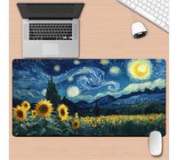 Grand Tapis de Souris de Jeu 700x300x3 mm Mouse Pad Gaming Tournesols Ciel Étoilé Tapis de Bureau Antidérapant avec Bords Cousus pour Bureau, Études, Gamer