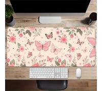 Grand Tapis de Souris de Jeu 700x400x2 mm Mouse Pad Gaming Papillon Rose Tapis de Bureau Antidérapant avec Bords Cousus pour Bureau, Études, Gamer
