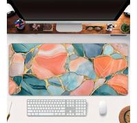 Grand Tapis de Souris de Jeu 800x300x2 mm Mouse Pad Gaming Marbre Vert Rose Tapis de Bureau Antidérapant avec Bords Cousus pour Bureau, Études, Gamer
