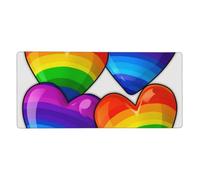 Grand tapis de souris de jeu 90 x 40 cm, motif cœurs arc-en-ciel Gay Pride XXL, bord cousu antidérapant, tapis de souris étendu imperméable, pour le travail, le bureau et la maison