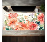 Grand Tapis de Souris de Jeu 900x400x3 mm Mouse Pad Gaming Fleurs Rose Orangé Tapis de Bureau Antidérapant avec Bords Cousus pour Bureau, Études, Gamer