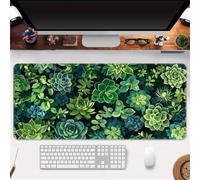 Grand Tapis de Souris de Jeu 900x400x3 mm Mouse Pad Gaming Plantes Succulentes Vertes Tapis de Bureau Antidérapant avec Bords Cousus pour Bureau, Études, Gamer