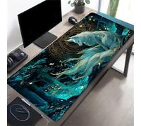 Grand Tapis de Souris de Jeu 900x400x3 mm Mouse Pad Gaming Renards Verts Tapis de Bureau Antidérapant avec Bords Cousus pour Bureau, Études, Gamer