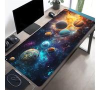 Grand Tapis de Souris de Jeu 900x400x3 mm Mouse Pad Gaming Univers Planètes Tapis de Bureau Antidérapant avec Bords Cousus pour Bureau, Études, Gamer
