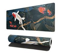 Grand tapis de souris de jeu abstrait avec base en caoutchouc antidérapant japonais et bords cousus pour la maison et le bureau - Motif poisson - 80 x 30 cm