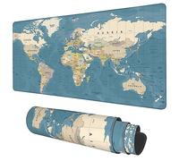 Grand tapis de souris de jeu avec base antidérapante et bords cousus, motif carte du monde vintage, bleu, 89,9 x 40,9 cm, long tapis de souris pour clavier d'ordinateur pour la maison et le bureau