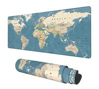 Grand tapis de souris de jeu avec base antidérapante et bords cousus Motif carte du monde vintage Bleu 80 x 30 cm