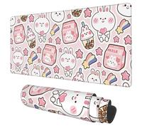 Grand tapis de souris de jeu avec base antidérapante et bords cousus, motif lapin kawaii rose, 90 x 40 cm, pour la maison, le bureau
