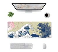 Grand tapis de souris de jeu avec base en caoutchouc antidérapant pour clavier abstrait et bords cousus - 80 x 30 cm - Motif vagues japonaises