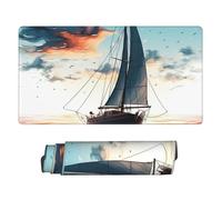 Grand tapis de souris de jeu avec base en caoutchouc antidérapant, tapis de souris à voilier bleu avec bords cousus, 74,9 x 40,6 cm, tapis de bureau étendu pour ordinateur portable, tapis de clavier