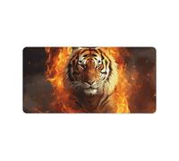 Grand tapis de souris de jeu avec motif tigre en flamme, antidérapant pour bureau, travail ou maison, 30 x 60 cm