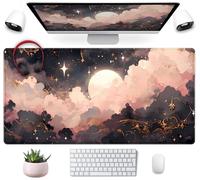 Grand tapis de souris de jeu céleste avec bords cousus, motif nuages roses et noirs, taille XXL, 80 x 40 cm