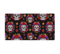 Grand tapis de souris de jeu compatible avec le thème Sugar Skulls and Roses Day of Dead Halloween, tapis de souris de bureau extensible avec bords cousus, base antidérapante, tapis de clavier pour bu