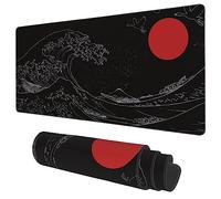 Grand tapis de souris de jeu de style japonais noir avec base antidérapante et bords cousus, long tapis de souris pour clavier d'ordinateur, 89,9 x 40 cm, pour la maison, le bureau