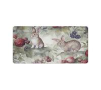 Grand tapis de souris de jeu en forme de lapin dessiné à la main 61 x 30,5 cm en caoutchouc antidérapant pour ordinateur de bureau avec bords cousus pour clavier de bureau à domicile