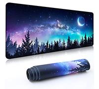 Grand tapis de souris de jeu étendu 89 x 40 cm XXL avec base antidérapante cousus pour ordinateur, bureau, clavier et ordinateur portable, motif lune de forêt