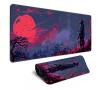 Grand tapis de souris de jeu japonais Samouraï rouge pour clavier de jeu, décoration de bureau, ordinateur portable (80 x 30 cm) avec bords cousus et base antidérapante taille XL
