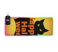 Grand tapis de souris de jeu lumineux avec motif de chauve-souris d'Halloween avec inscription Happy Halloween Noir/orange 90 x 40 cm
