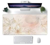 Grand tapis de souris de jeu minimaliste à fleurs et feuilles pour bureau XXL, sous-main de bureau à motif floral ligne dorée, tapis de souris pour clavier d'ordinateur étendu avec base antidérapante,