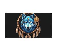 Grand tapis de souris de jeu, motif attrape-rêves bleu froid, motif loup, tapis de bureau antidérapant pour clavier de bureau et souris, accessoires de bureau et maison, 40,6 x 75,1 cm