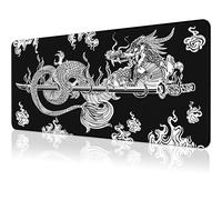 Grand Tapis de Souris de Jeu Motif Dragon Japonais pour Bureau - Noir, Base Antidérapante, 80 x 30 cm, XL Avec Bords Cousus pour Ordinateur
