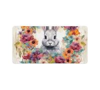 Grand tapis de souris de jeu motif lapin aquarelle 61 x 30,5 cm en caoutchouc antidérapant pour ordinateur de bureau avec bords cousus pour clavier de bureau à domicile
