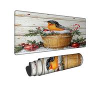 Grand tapis de souris de jeu, motif rouge-gorge d'hiver, motif vacances d'oiseau orange avec bords cousus, caoutchouc antidérapant, lavable, pour ordinateur portable à la maison et au bureau