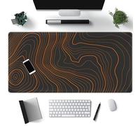 Grand tapis de souris de jeu noir minimaliste orange avec carte topographique étendue, tapis de souris XL étendu, 80 x 40 cm, avec sous-main antidérapant, bords cousus pour clavier d'ordinateur