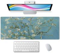 Grand tapis de souris de jeu pour bureau, base en caoutchouc antidérapant, tapis de souris pour clavier avec bords cousus, 80 x 30 cm, fleur d'amandier