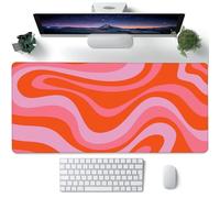 Grand Tapis de Souris de Jeu pour Bureau, Hippie Groovy Vagues, Rétro Tourbillons, Clavier d'Ordinateur Étendu avec Base