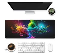 Grand tapis de souris de jeu pour bureau, tapis de bureau Arbre de Vie, tapis de bureau à texture abstraite multicolore, grand tapis de clavier d'ordinateur avec base antidérapante et bord cousu 80x30