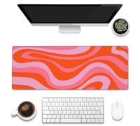 Grand tapis de souris de jeu pour bureau, tapis de bureau hippie ondulé rétro, tapis de bureau avec tourbillons groovy, grand tapis de clavier d’ordinateur avec base antidérapante et bords cousus 800