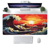 Grand Tapis de Souris de Jeu pour Bureau, Vagues de l'Océan au Coucher du Soleil, Sous-Main pour Clavier d'Ordinateur Avec Base Antidérapante, Bords Cousus 90 x 40 cm