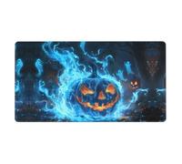 Grand tapis de souris de jeu, tapis de clavier antidérapant, tapis de souris pour bureau, Halloween, citrouille, fantôme, flamme bleue, accessoires de bureau, 40,6 x 75,5 cm
