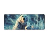 Grand tapis de souris de jeu XL 80 x 30 cm - Ours polaires aurores boréales - Tapis de bureau pour clavier et souris, tapis de clavier lavable avec base antidérapante imperméable pour joueur, bureau